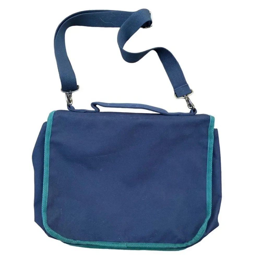 Vintage Lands’ End Messenger Bag Navy Green